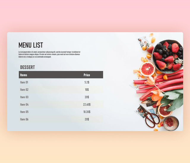 Restaurant Menu List PowerPoint Template Free Download