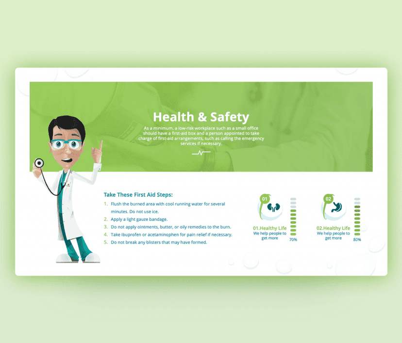 Premast Health & Safety PowerPoint Template First Aid Steps