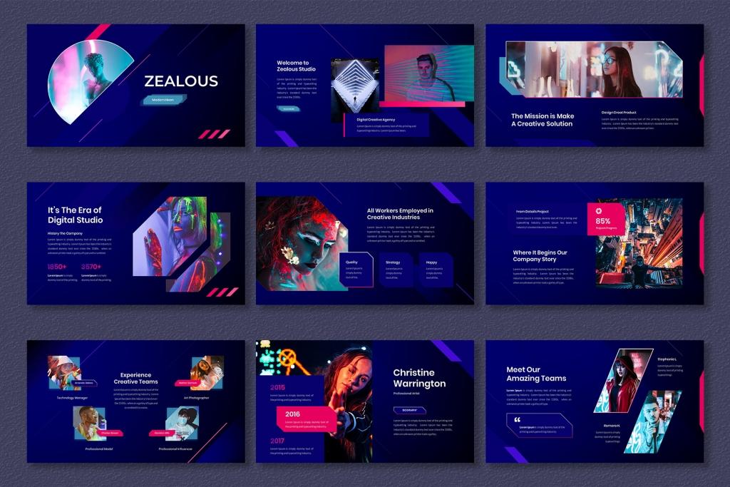 Zealous – Modern Neon Google Slides Template