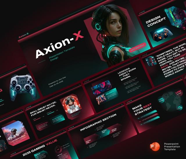 Axion-X Gaming Presentation PowerPoint template