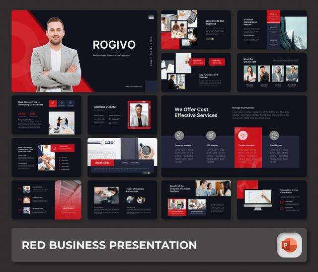 Rogive –  Red Business PowerPoint Presentation Template