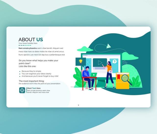 About us slide with E-learning vector slide template