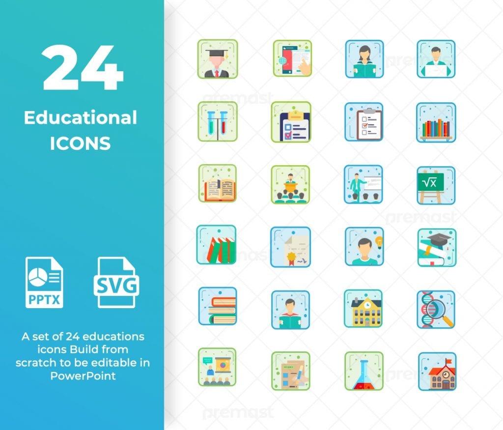 24 Educational Icon set ready for powerpoint
