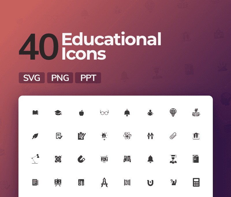 40 educational icons for PowerPoint (SVG – PNG – PPT)