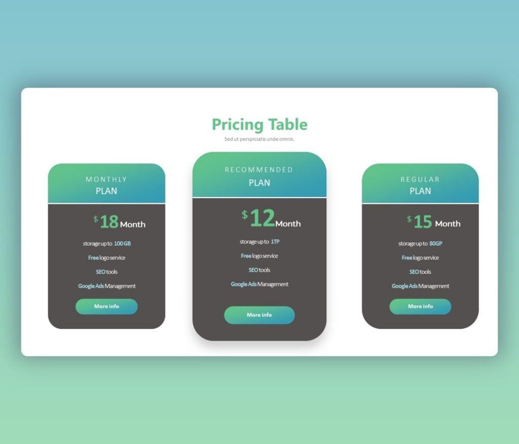 Pricing Table PowerPoint Template Free Download