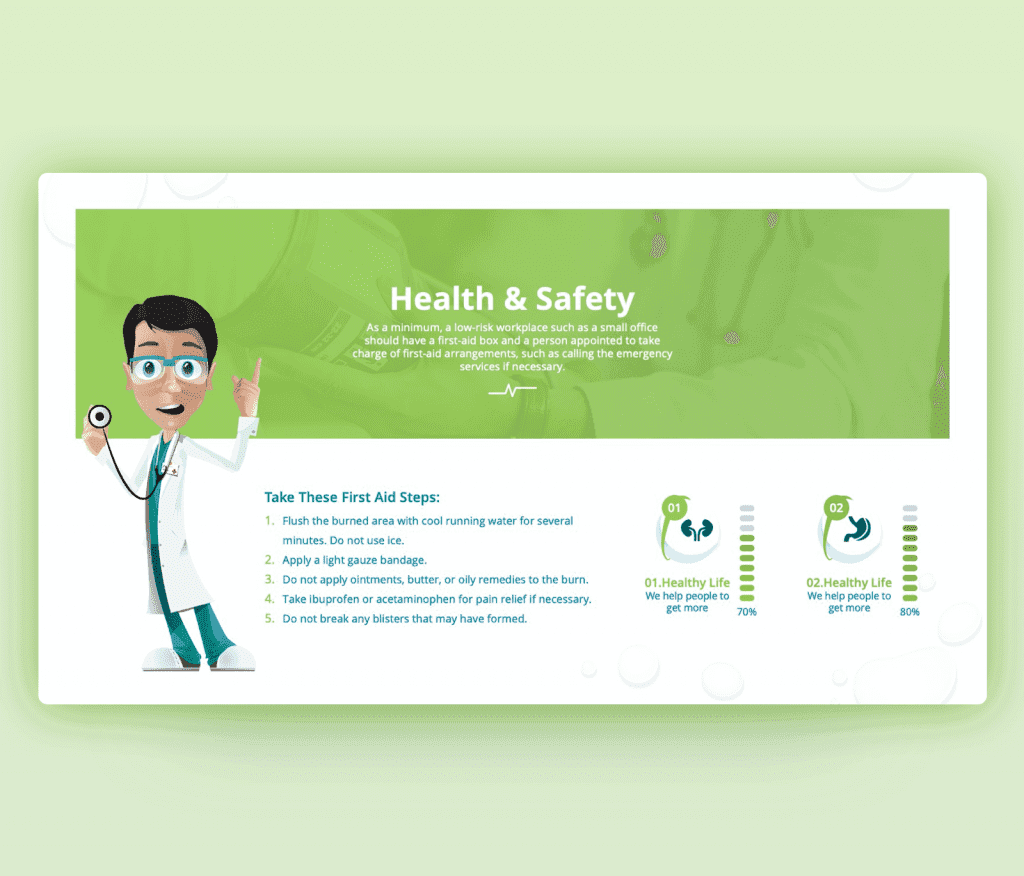 Health &amp; Safety PowerPoint Template – First Aid Steps
