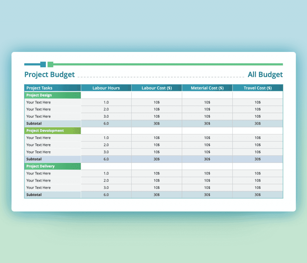 Project Budget Table PowerPoint Template