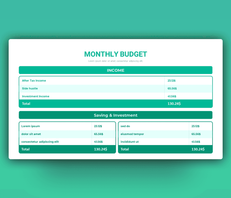 Monthly Project Budget PPT
