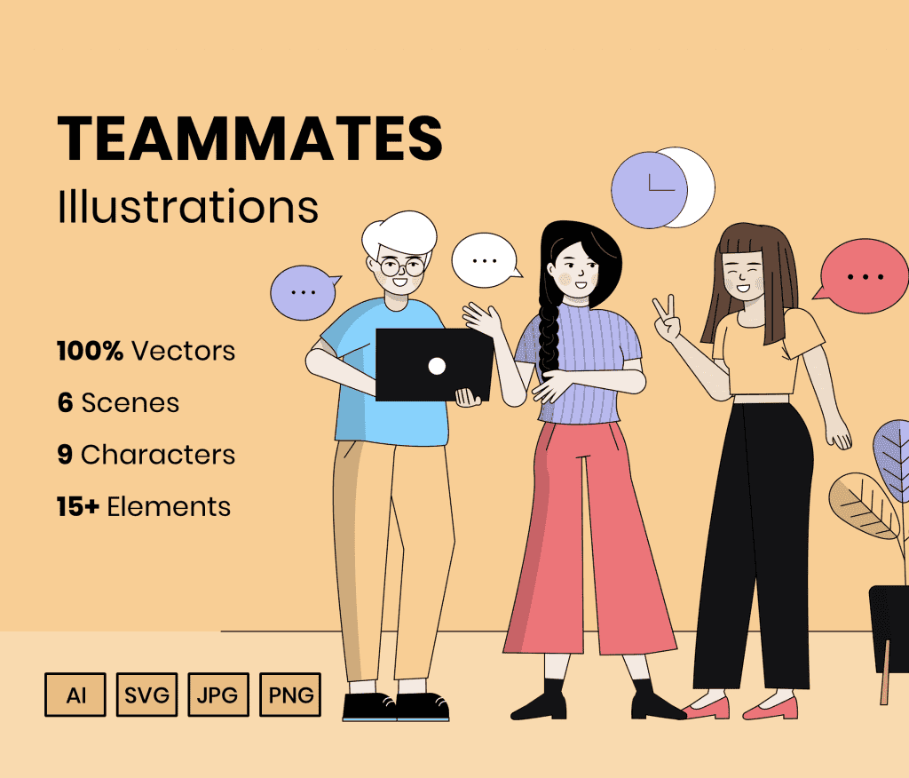 Teammates Character Vector Illustrations