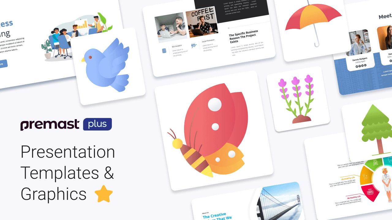 Premast Recently Added Items – Presentations Templates and Spring Icons