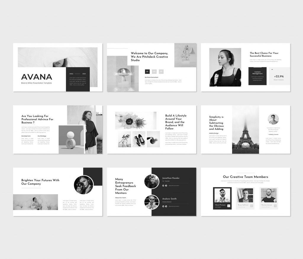 Avana – Black &amp; White Google Slides Template