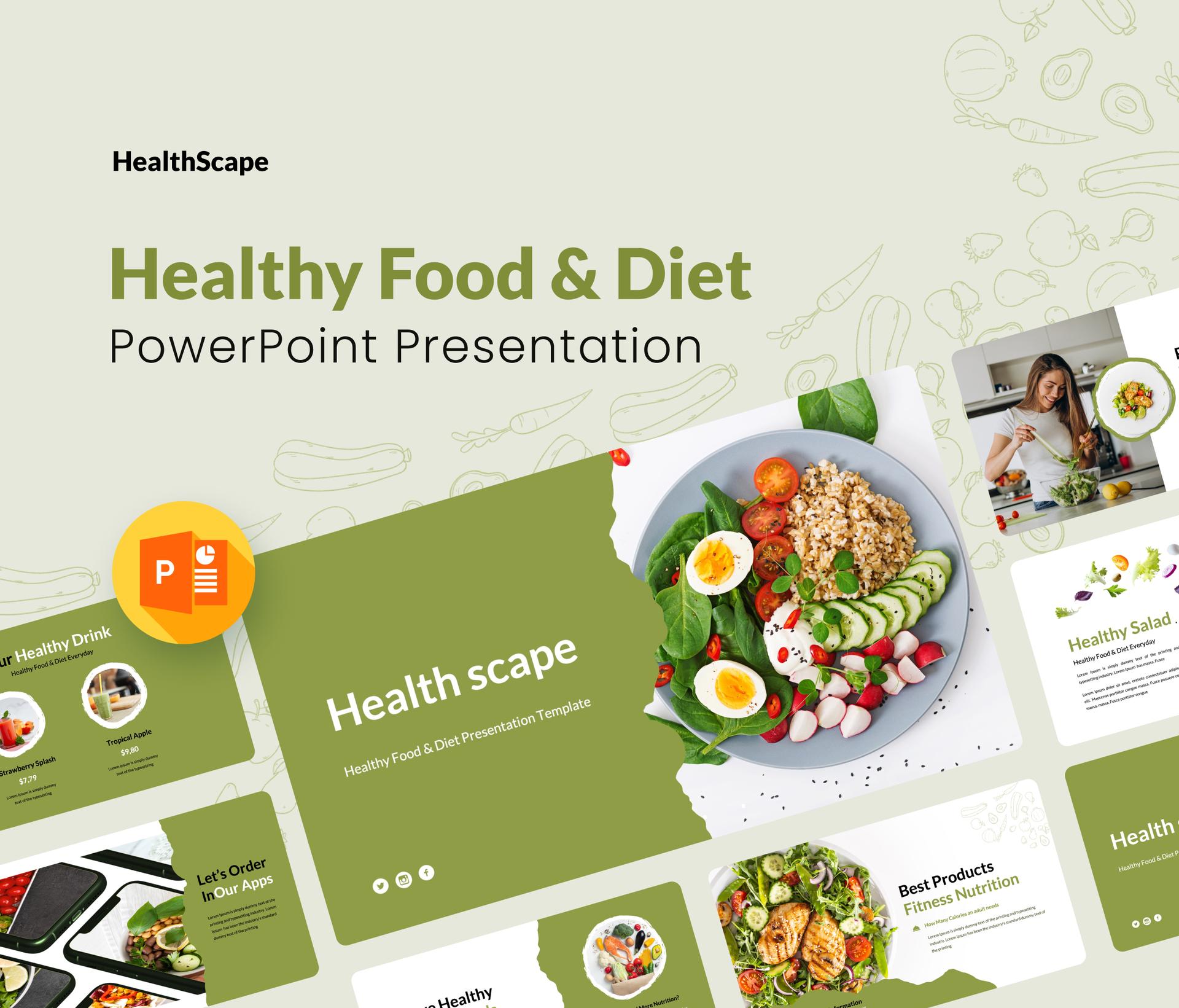 HealthScape - Healthy Food & Diet Presentation Template.